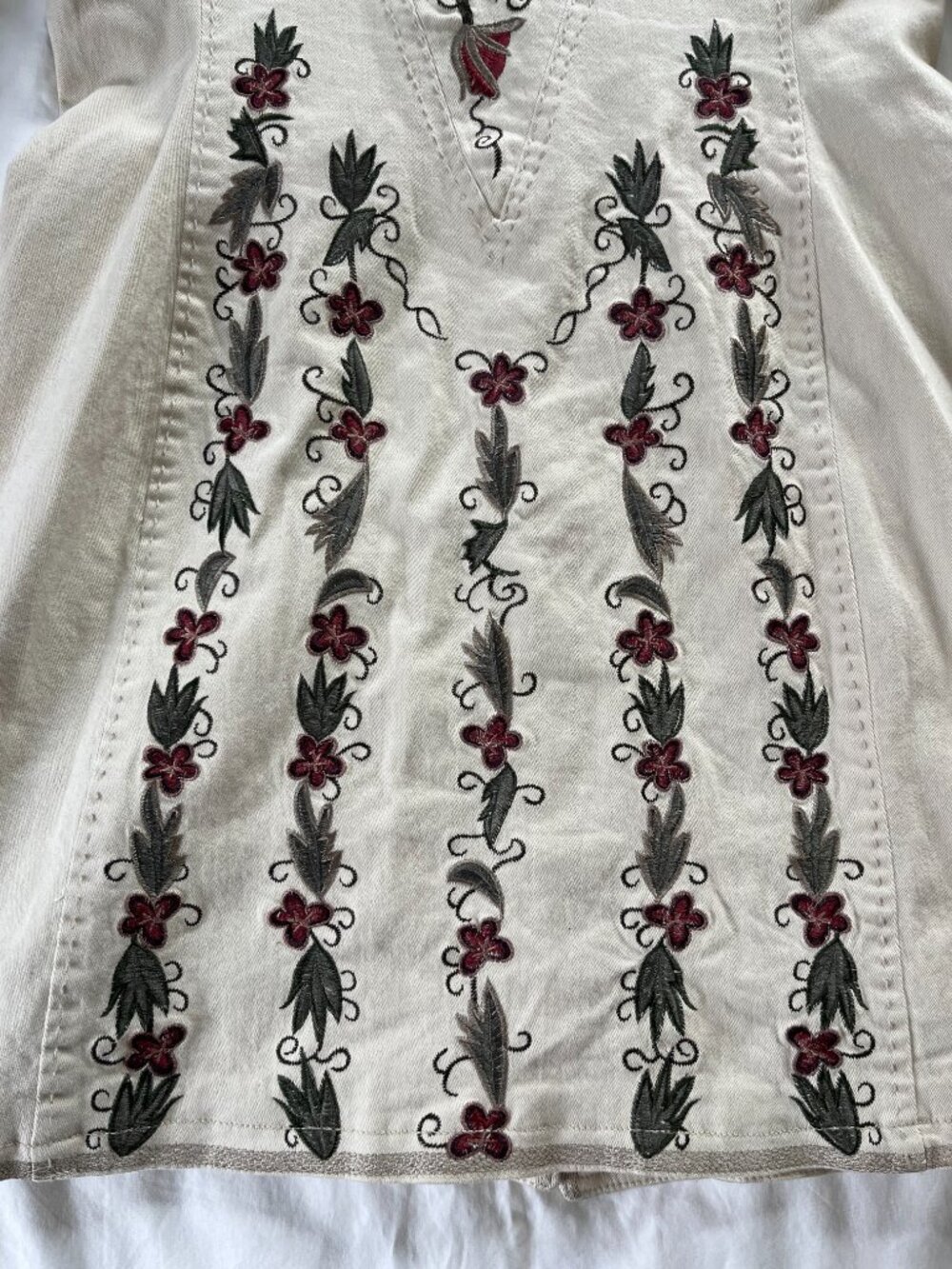 Paparazzi Beige Floral Embroidered Boho Button Down Long Jacket | Size L - Picture 8 of 13